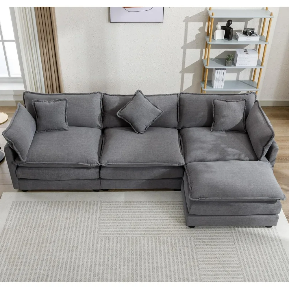 L Shape Couches for Living Room, Cloud Couch Sectional Sofa, Modular Upholsteried Chenille Fabric Sofa