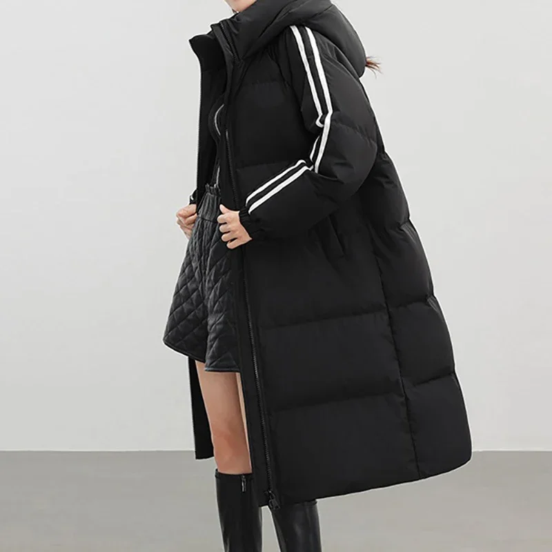 Women Zipper Thicken Long Coat Turtleneck Hooded Down Coat Oversize Loose Office Coat Women Casual Parkas 2024 Autumn Winter