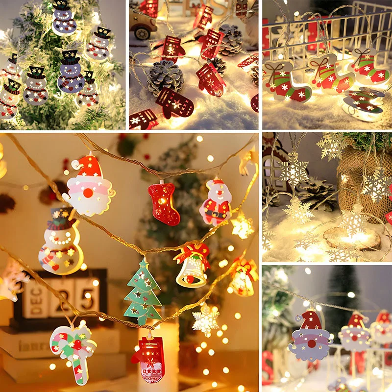 Christmas Tree Decor String Lights Cute Santa Claus Snowman Socks Fairy Light Battery Operated for Room Bedroom Wedding Decor