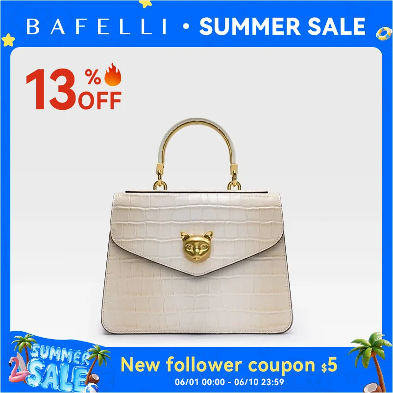 BAFELLI fashionable crocodile pattern genuine leather handbag features detachable cowhide shoulder strap suitable for hand held