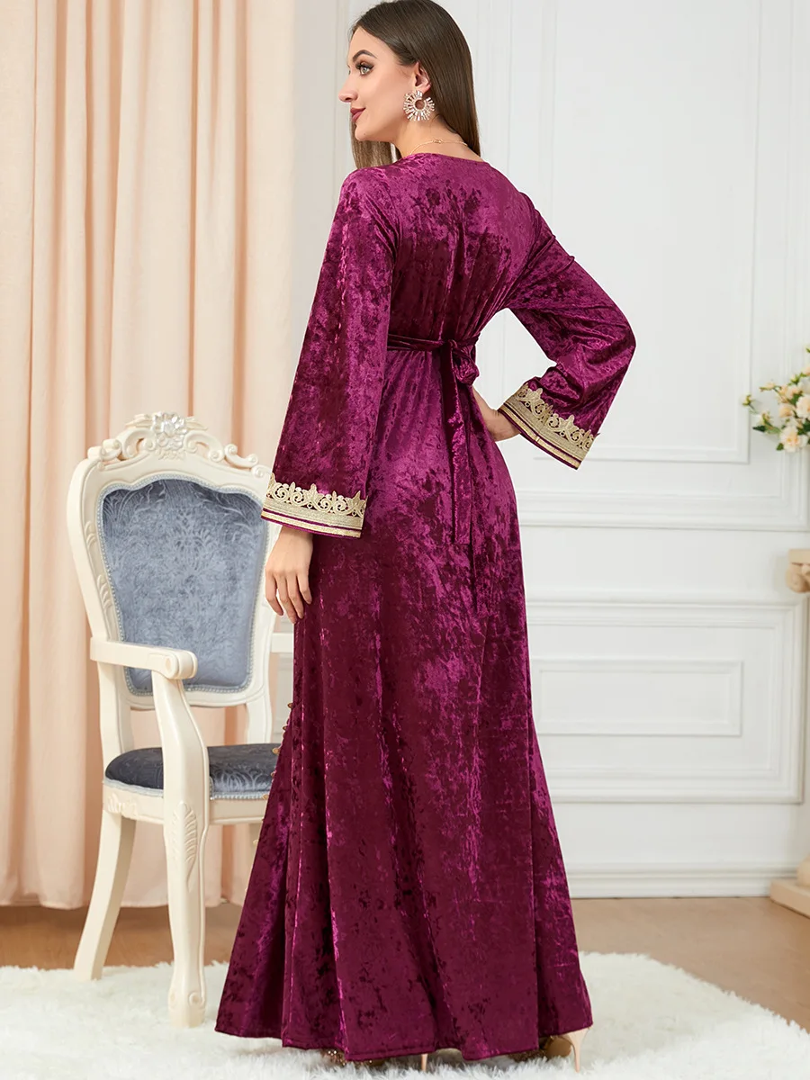 Winter Velvet Muslim Dress Women Abaya Autumn Morocco Party Dress Thicken Abayas Kaftan Abaya Islam Turkey Arabic Long Robe 2022