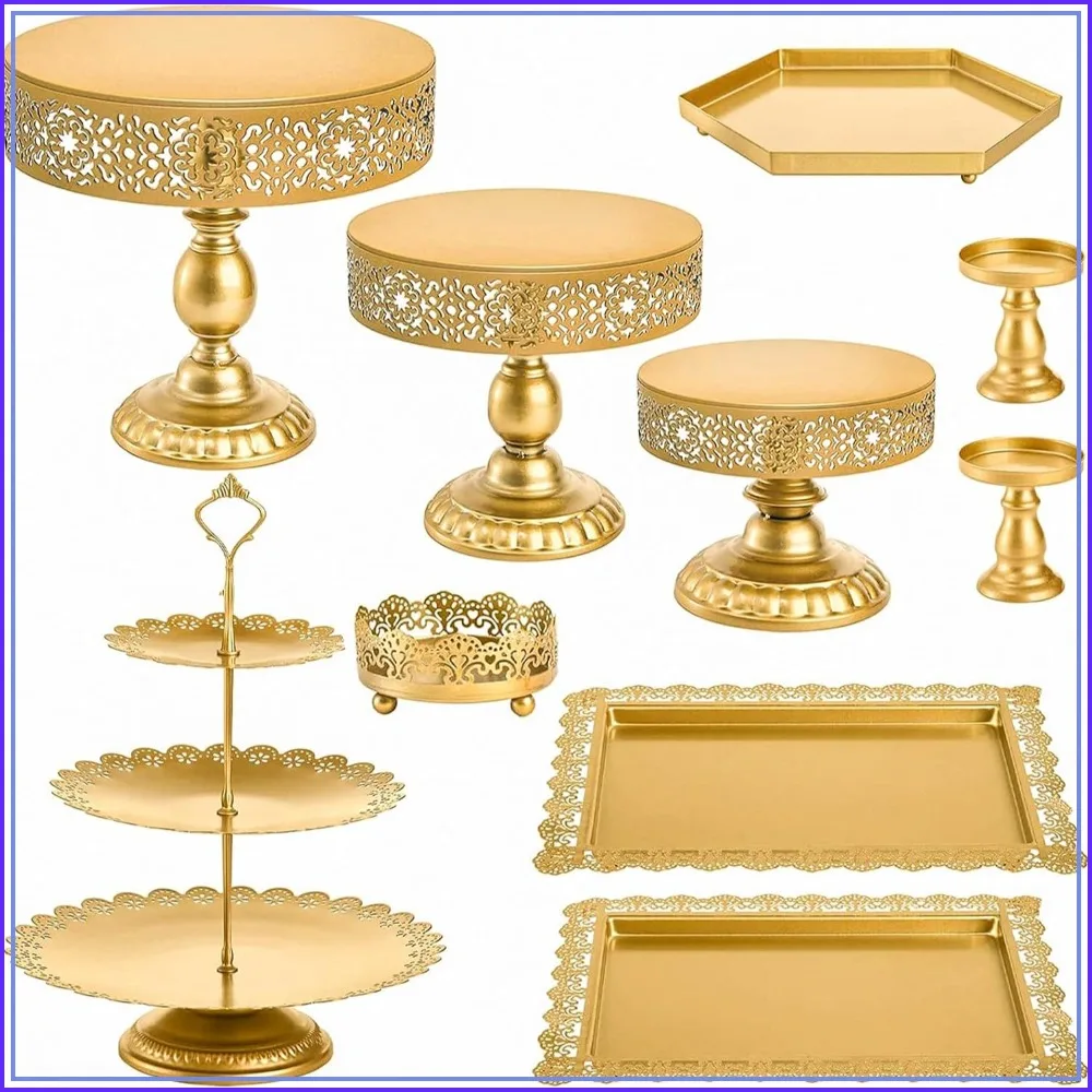

10Pcs Gold Cake Stand Set, Metal Cupcake Holder & Dessert Display for Wedding, Birthday, Party
