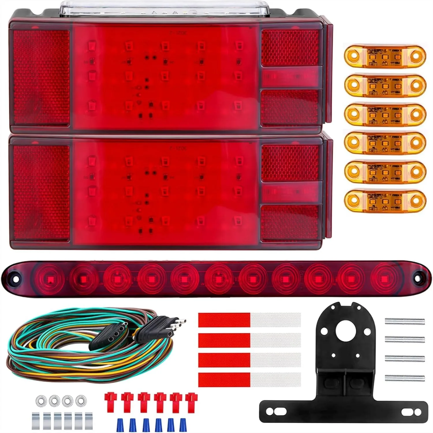 

LED Boat Trailer Lights Kit with Wiring Harness, Submersible Stop Turn Brake Reverse & Amber Marker Lights for RV Truck Camper