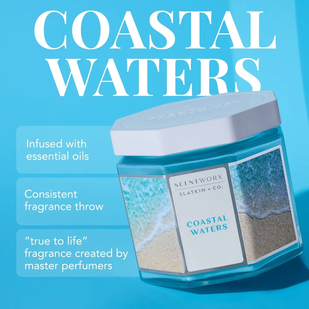 شمعة معطرة للمياه الساحلية 14.5 أونصة من مزيج البارافين شمع 3 حاوية فتيل شمعة تدوم طويلاً 40 ساعة وقت حرق للاسترخاء في المنزل