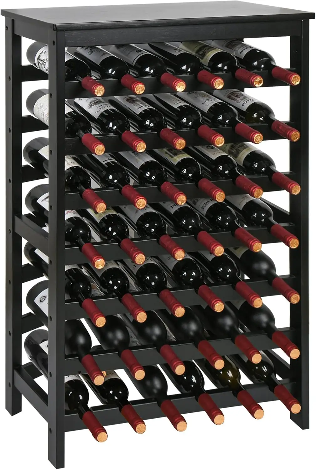 

7-Tier Freestanding Bamboo Wine Rack with Table Top, Black Storage Shelf for Kitchen Dining Bar