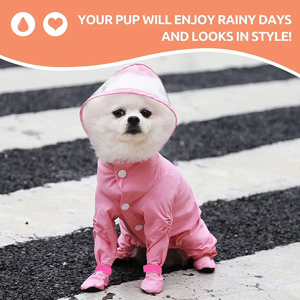 Dog Raincoat with Hood Full Body Dog Raincoat with Attached Rain Boots for Small Dogs Pet Rain Slicker Poncho Puppy Rain Jacket