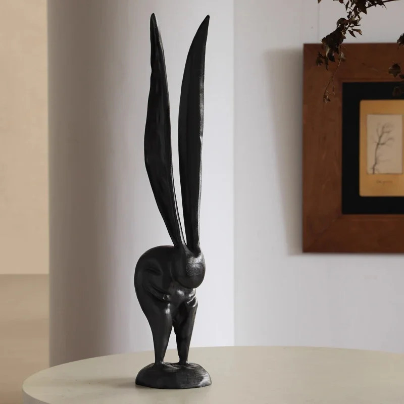 

Solid wood carving long-eared rabbit art sculpture handmade orphan living room entrance opening decoration