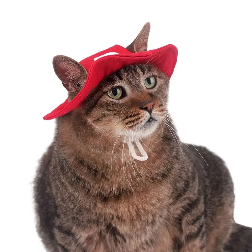 

Cotton Pet Fisherman Hat Adjustable Rope Buckle Breathable Pet Hat Round Brim with Ear Holes Dog Cat Sunshade Hat