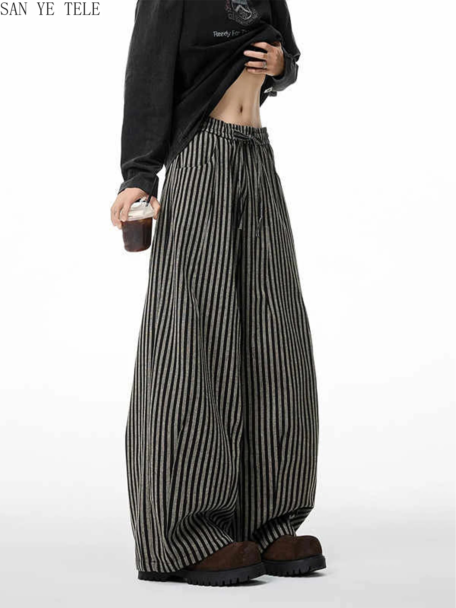 

Retro Vertical Striped Casual Pants Men Women American Drape Straight Leg Curved Knife Wide Leg Trousers Y2k Baggy Sweatpants