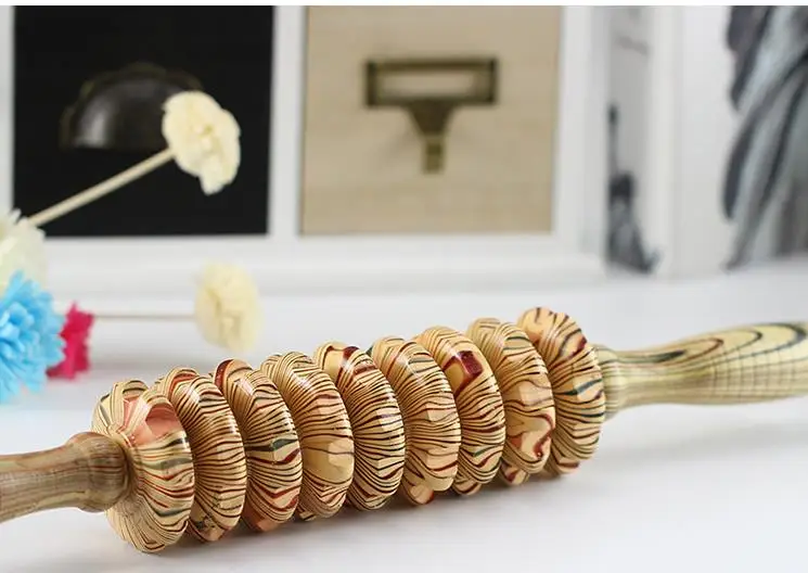 Rodillo de masaje multiusos para todo el cuerpo, equipo de masaje de abdomen, cintura y vientre, nueve rondas de madera
