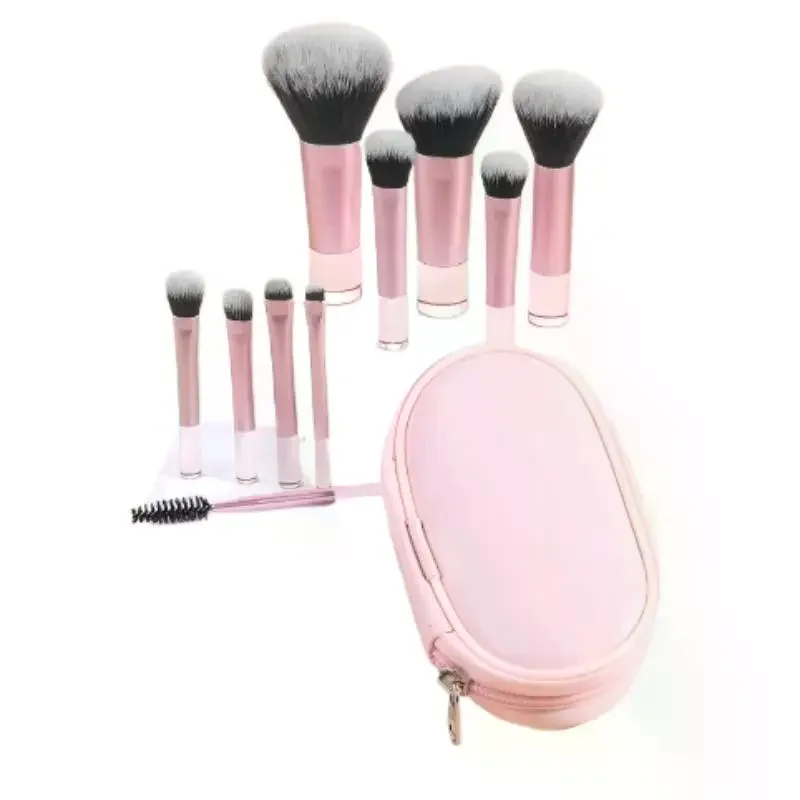 Set di pennelli per trucco portatili multicolori con manico corto da 10 pezzi con custodia da viaggio