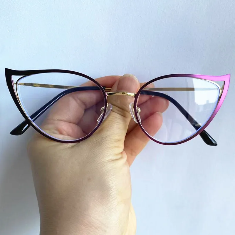 Women Anti-Blue Light Glasses Personality Cat Eye Eyeglasses Hollow Design Spectacles Personalized Googles Alloy Frame Eyewaer
