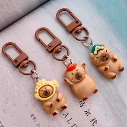 5pcs Cute Bell Capybara Keychain Funny Cartoon Capibara Bag Hanging Pendant Key Ring Resin Mobile Phone Hanging Accessories Girl