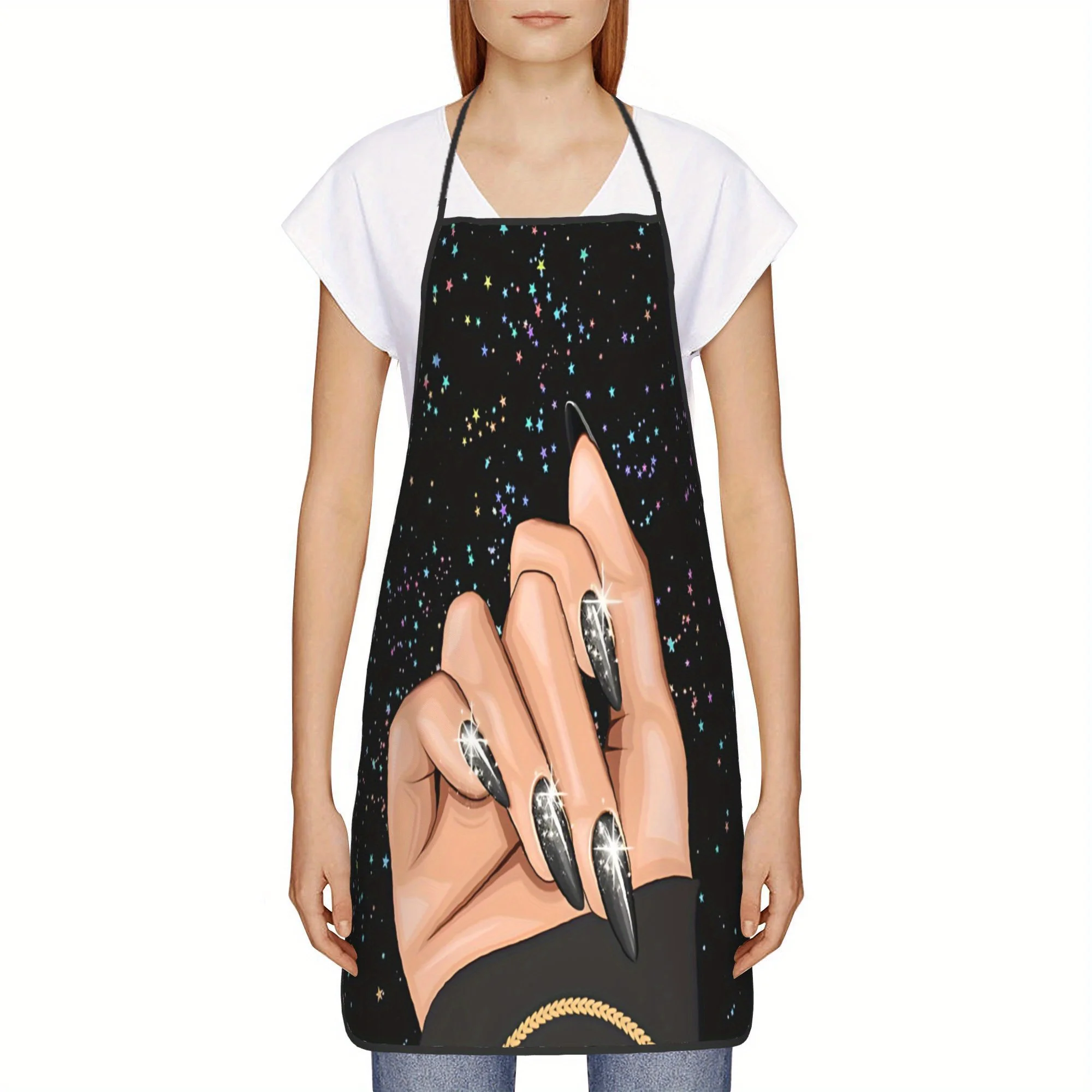 Unisex Nail Acrylic Salon Press On Nails Black Polish, Acrylic Nails Bib Apron Women Men Chef Cuisine