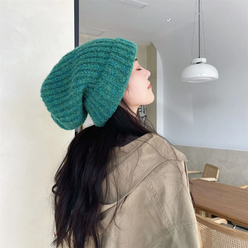 Winter Unisex Wool Hat Loose Big Head Circumference Knitted Hats Women\'s Korean Warm Oversized Skullies Beanies Christmas Gift