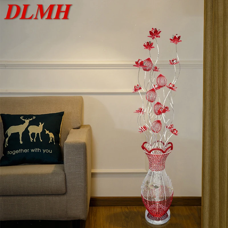 

DLMH Modern Floor Lamp Fashionable Iiving Room Bedroom Wedding Red Aluminum Wire LED Originality Decorative Standing Light