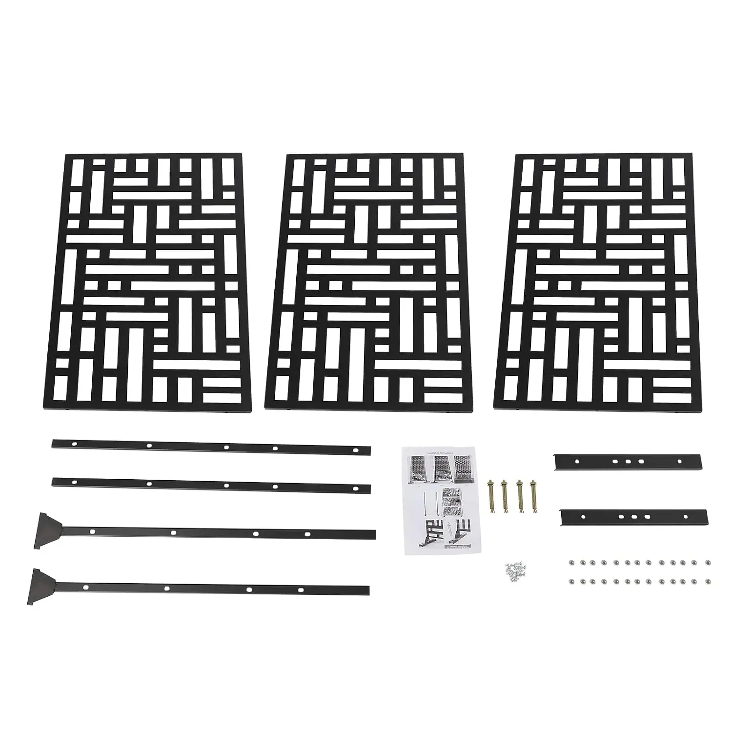 Metal Privacy Screen, Decorative Laser-Cut Fence, Checkered Pattern, 35.4