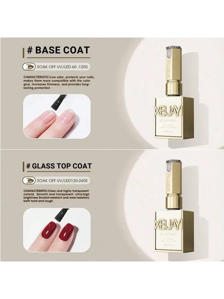 XEIJAYI 15ml 2 piezas de esmalte en gel japonés básico, capa base y sellador de vidrio, firme y duradero, para salón 2
