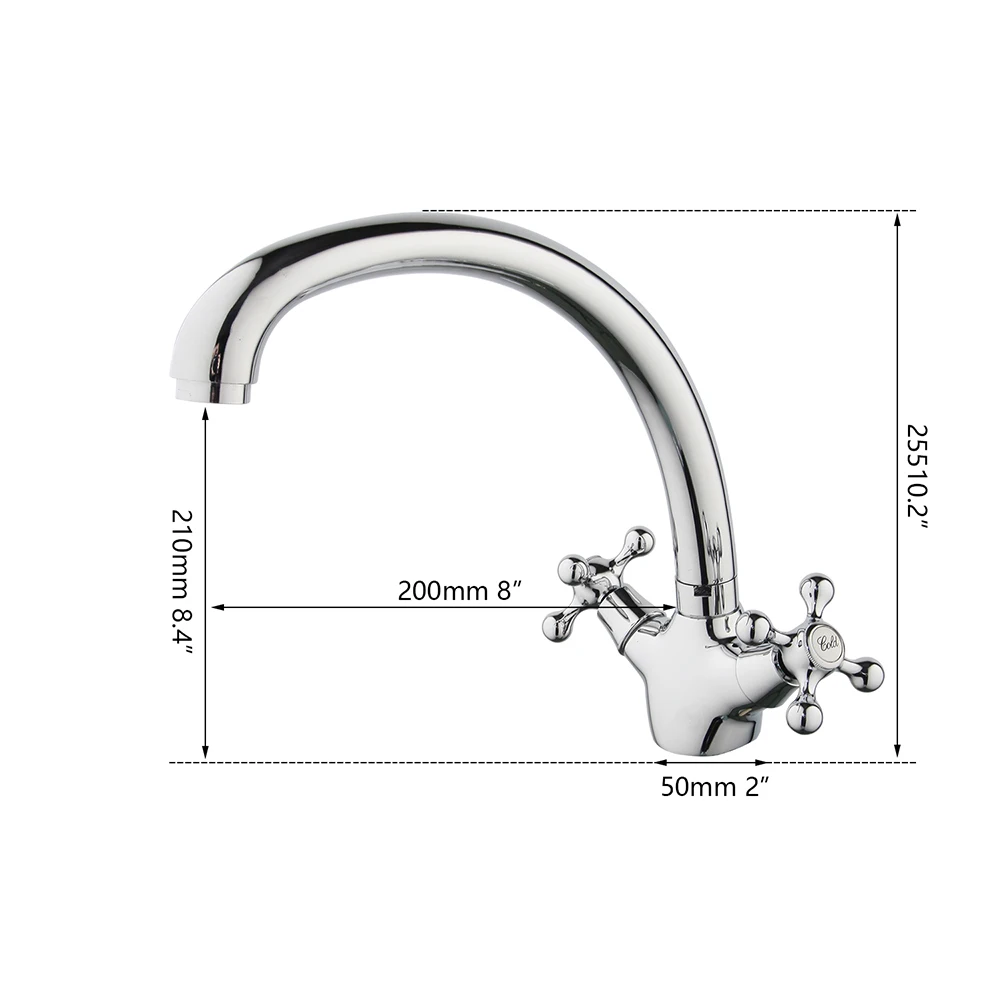 YANKSMART Chrome Polished Kitchen Faucet 2 Handle Stainless Steel Hot Cold 360 Swivel Deck Mounted Basin Sink Water Mixer Tap