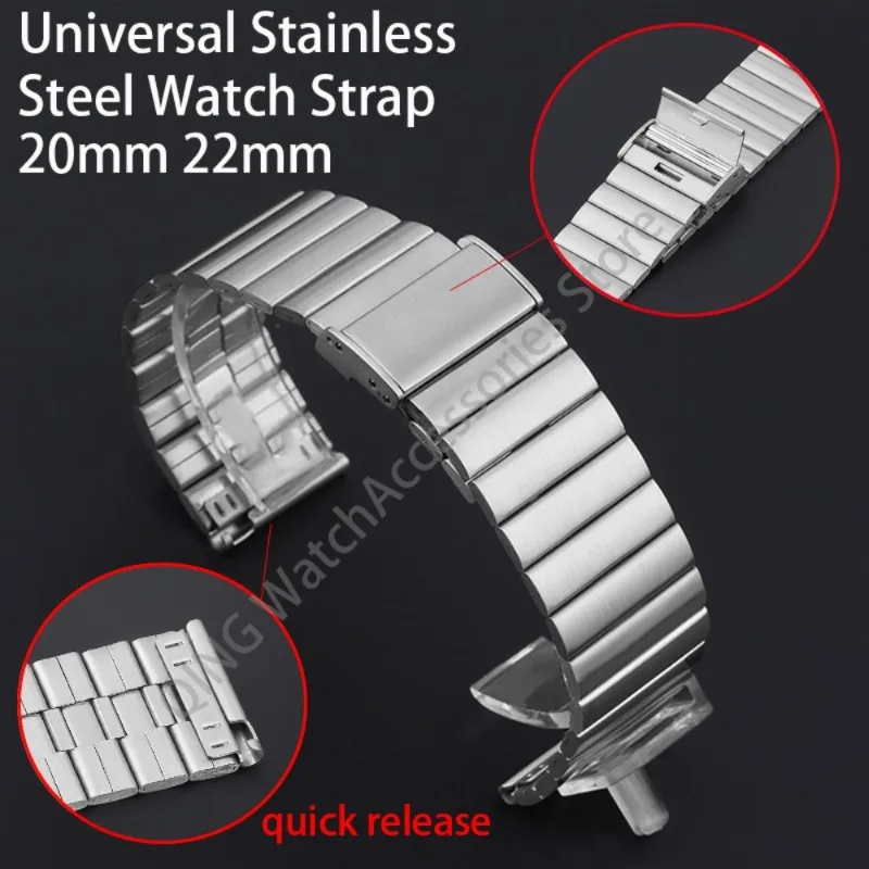 20mm 22mm Stainless Steel Watch Straps for Samsung for Huawei Watch Quick Release Braclet Metal WatchBand Universal Wristband