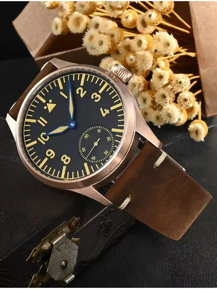 San Martin 41mm Classic NH35 ST3621 Cusn8 Bronze Pilot Watch Mechanical Waterproof 10Bar C3 Lume Simple Men Reloj Hombre SN0117G