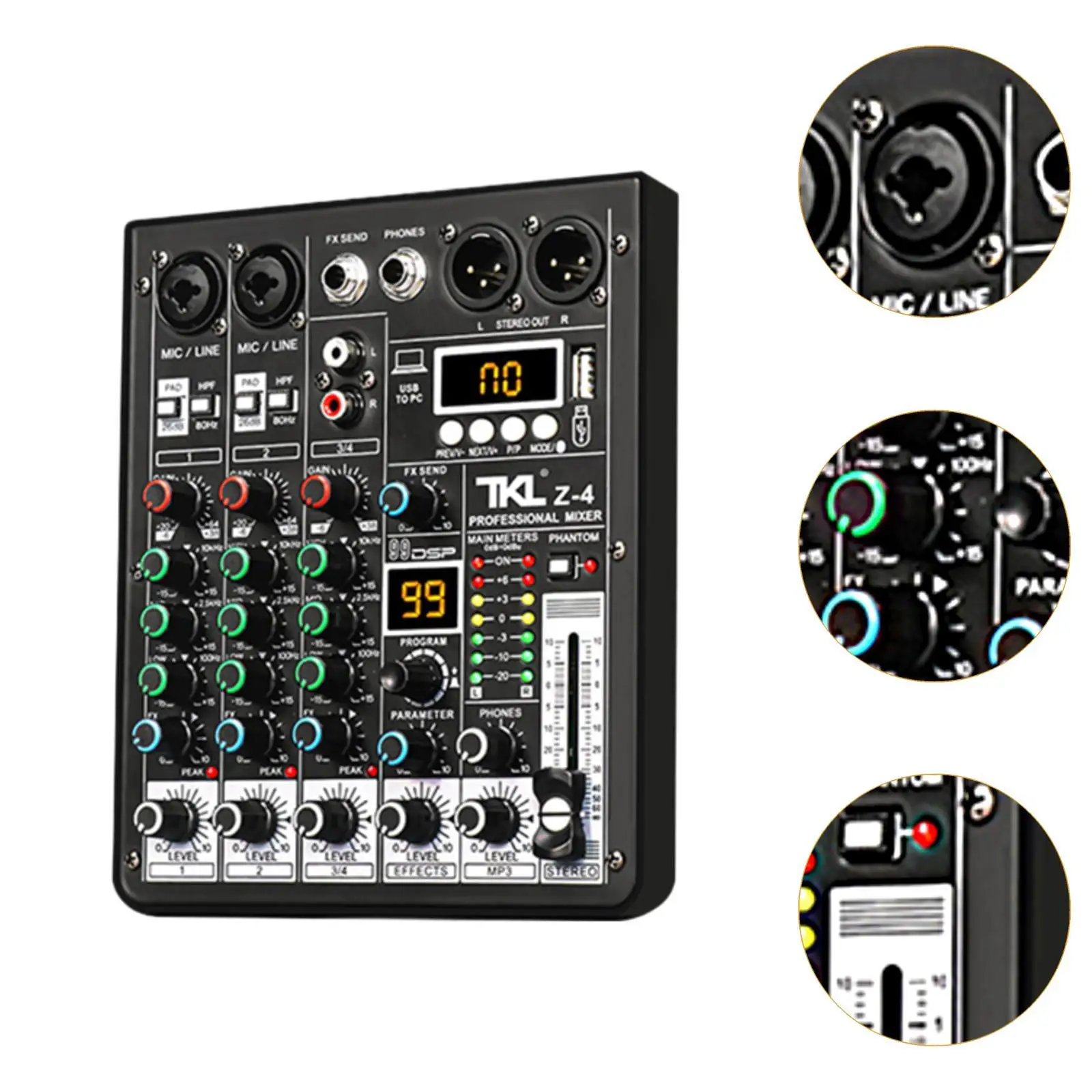 Mixer Audio USB Professional DJ Mixer Console DJ Equipment Audio Mixer Amplifier Mixing Console for Computer Recording Home Live