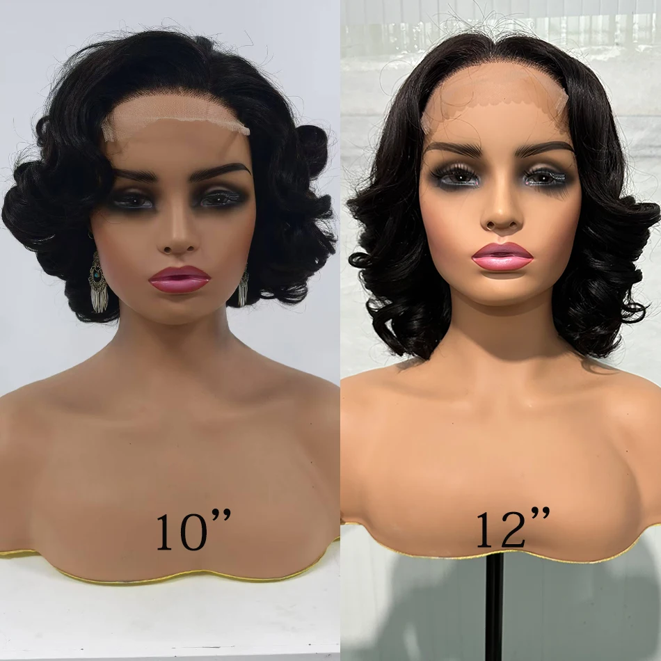 100% Human Hair Short Bob Body Wave Lace Front Wigs For Women Wear And Go 200 Density Ombre Bouncy Weave 5x5 HD Lace Closure Wig