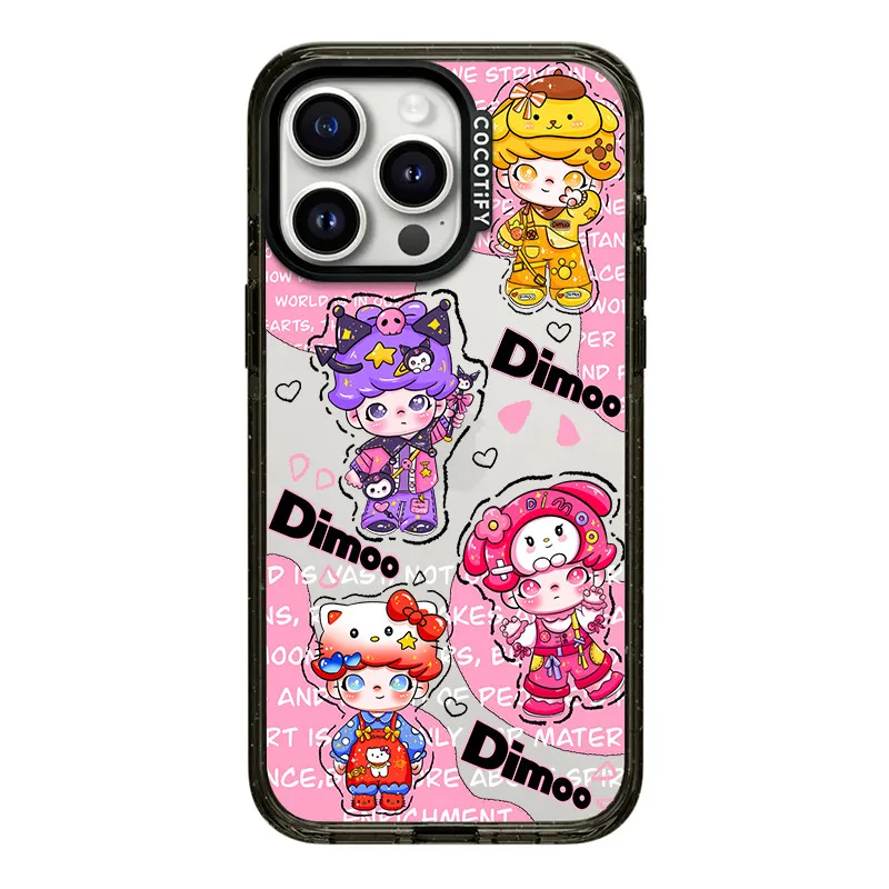 Cute Sanrio D-Dimoo Boy Phone Case for iPhone 12 13 14 15 16 Pro Max Plus Kitty Kuromi Cosplay Costumes Acrylic Cover