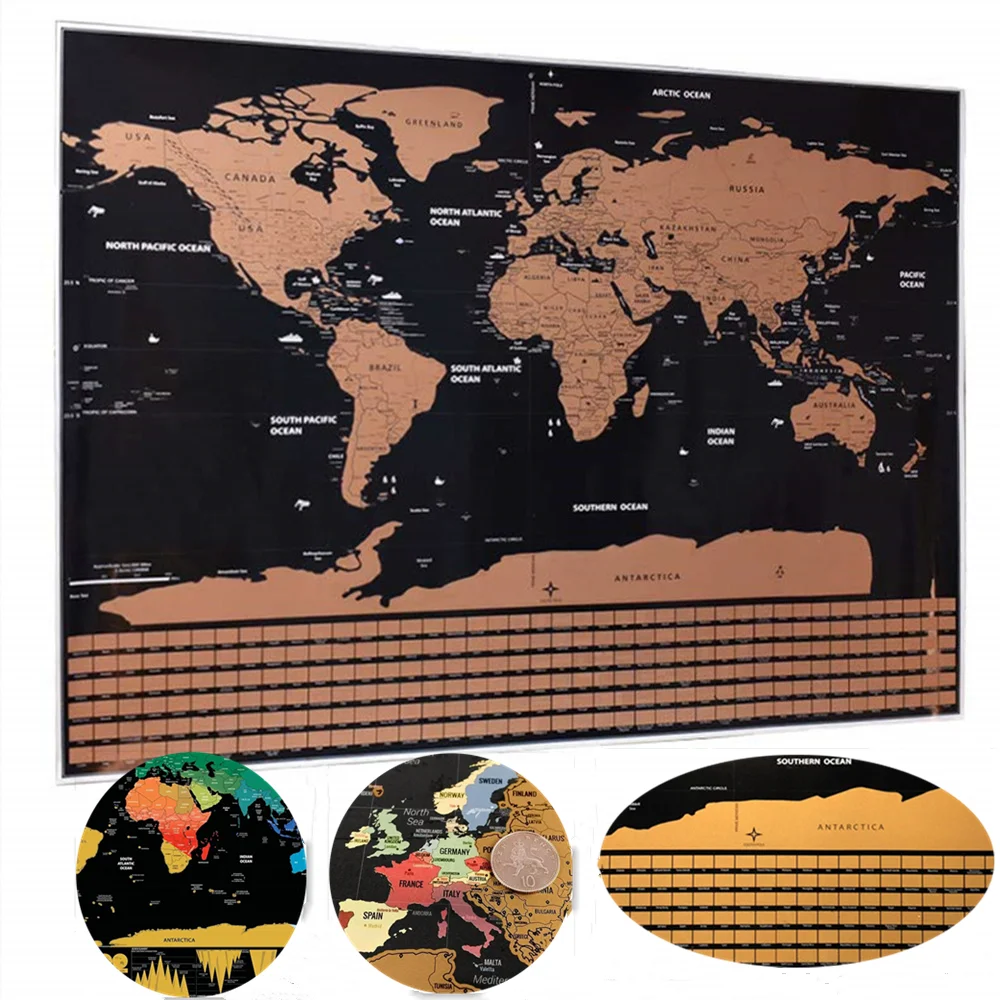 Top Wis Global Scratch Maps Poster Home Decor Sticker, Hoge Kwaliteit Scratch Off Folielaag Coating Reiskaarten, Reisgeschenken