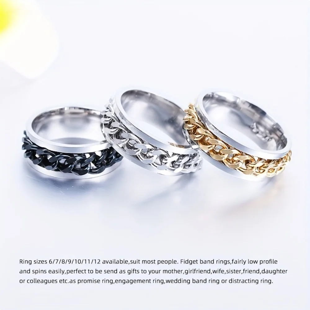 خاتم سلسلة رائع قابل للدوران للرجال، خاتم إصبع كاجوال من الفولاذ المقاوم للصدأ، هدية مجوهرات رائعة للرجال #3