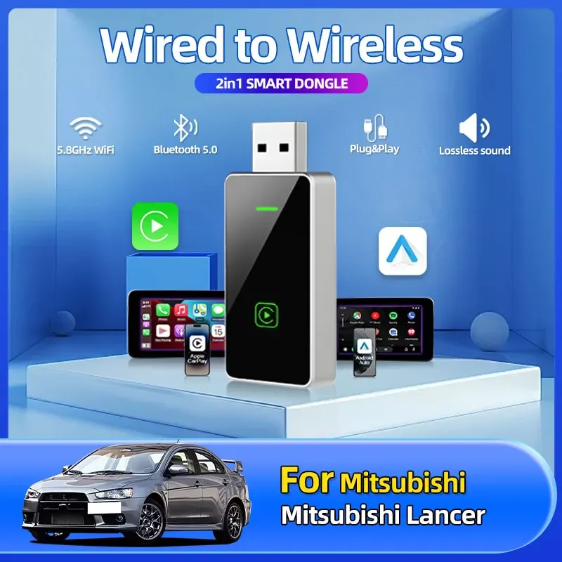 

Car Styling 2in1 Wireless Car Play Android Auto Adapter USB Smart Mini Box Plug And Play Car Accessories For Mitsubishi Lancer