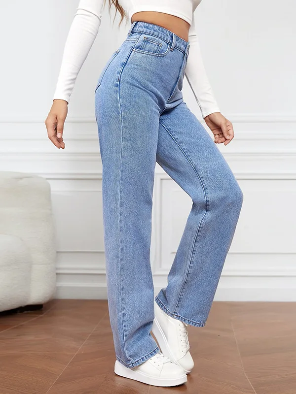 Faionable polyvalent taille haute jambe droite jean pour femmes printemps été décontracté confortable Stretch Denim pantalon