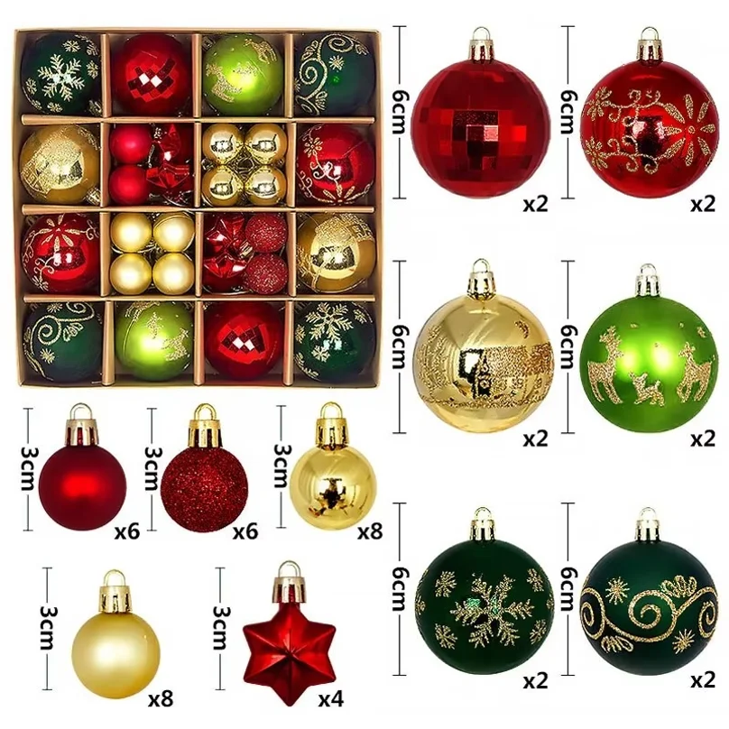 44Pcs 3-6CM Christmas Ball Merry Christmas Tree Topper Decoration for Home Decor Holiday New Year 2026 Navidad Gifts Supplies