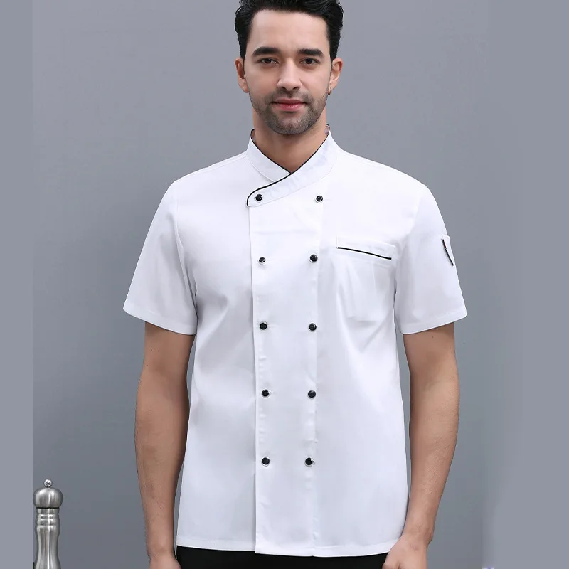 ชุดยูนิฟอร์มพนักงานร้านอาหาร โรงแรม ร้านน้ำชา สำหรับเชฟ แบบ unisex สำหรับฤดูร้อน แขนสั้น แขนยาว ระบายอากาศได้ดี ชุดทำงาน