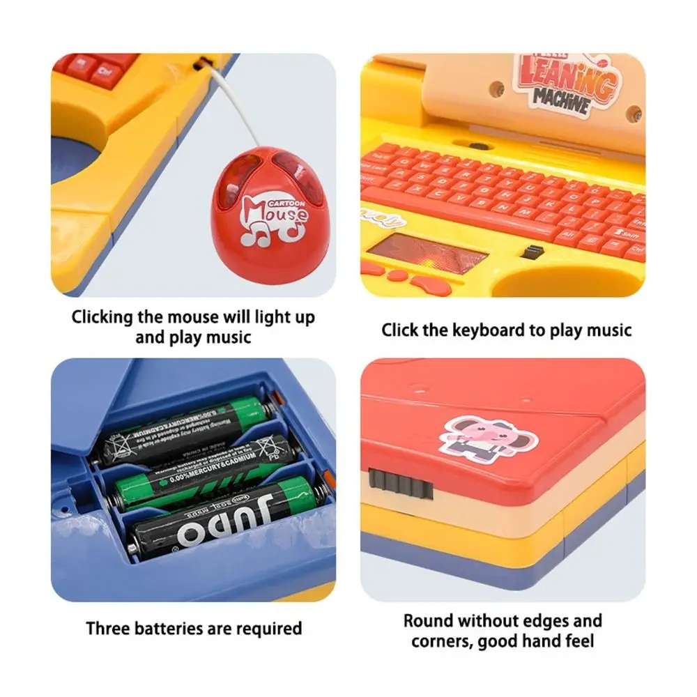 プラスチック製幼児向け教育用ラップトップ LEDディスプレイ 電池式シミュレーションコンピューターおもちゃ 多機能格納式マウス