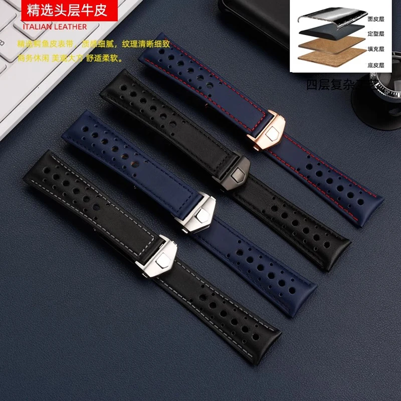 For Heuer perforated cowhide strap TAG Heuer Monaco CAW2211P CBL2115 22mm watch band Bracelet replace fold buckle watch chain