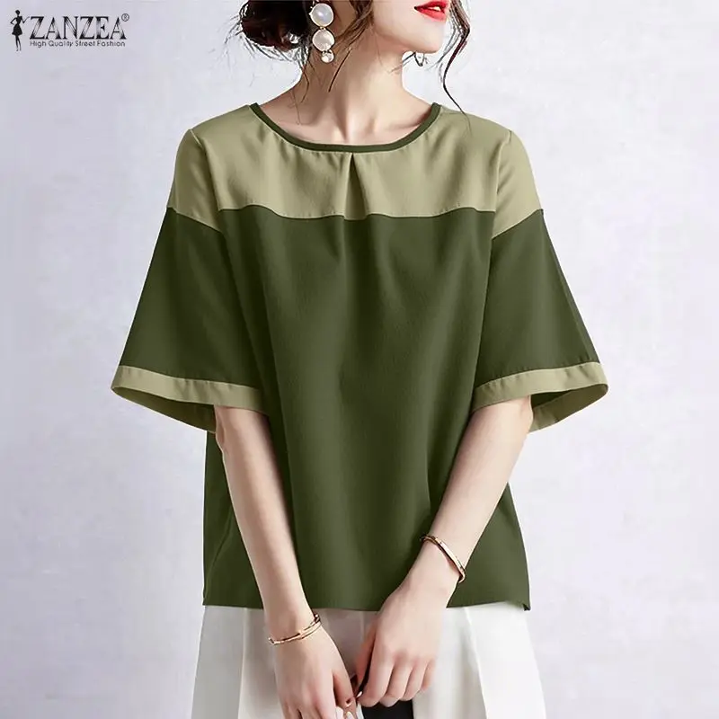 Zanzea vintage topos moda feminina blusa 2026 verão meia manga o pescoço camisas casuais overszied túnica elegante streetwear blusas