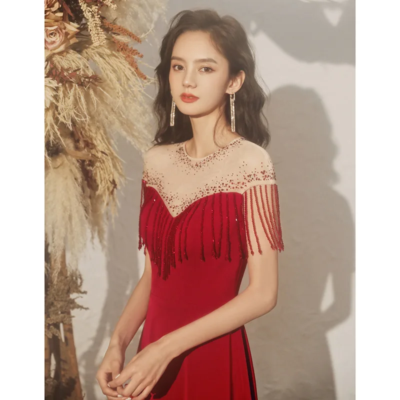 

TOAST Clothing Bride New Summer Engagement Wine Red Temperament Little Evening Dress Women's Short Daily Style