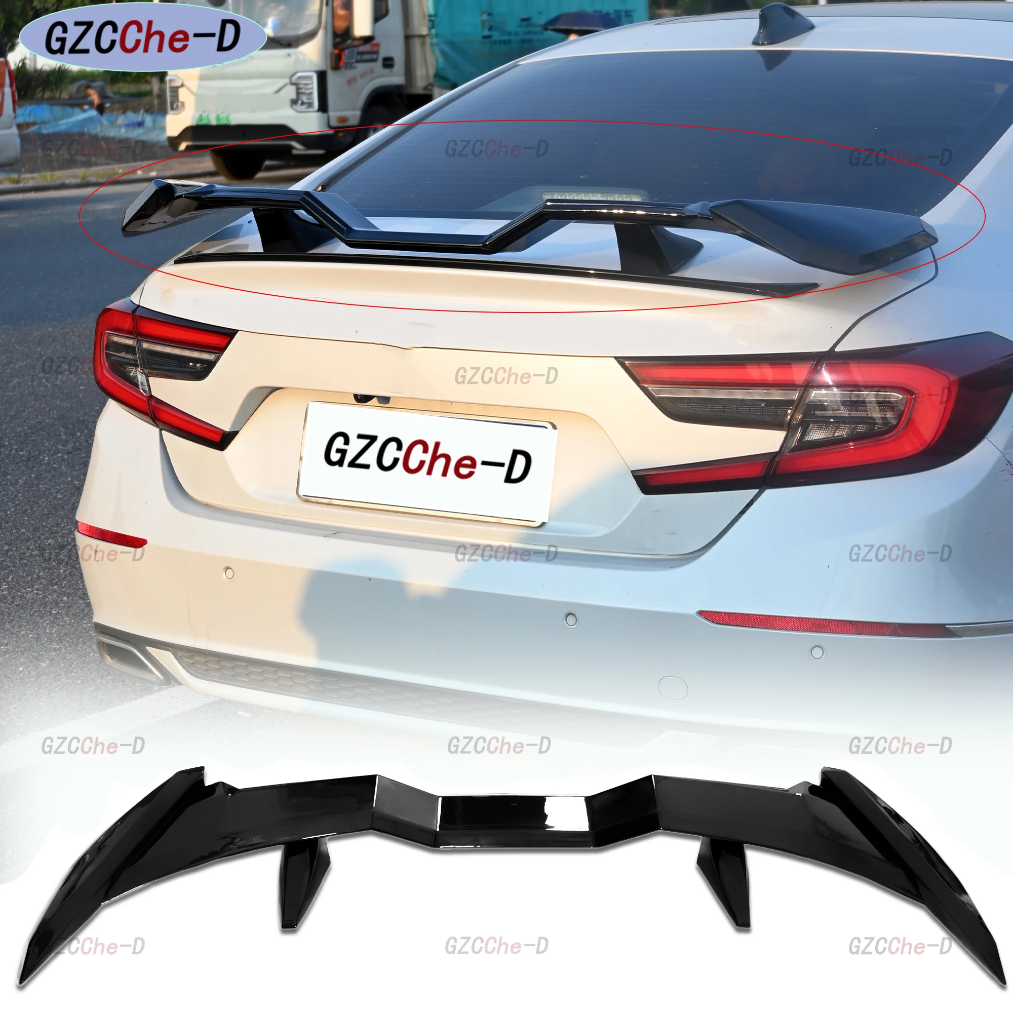 2018-2022 Honda 10th generation Accord upgraded with WD rear spoiler, ABS rear wing diffuser, and body dynamics kit rear wing