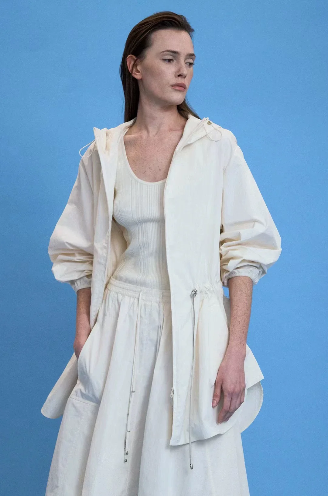 

Casual Hooded Thin Outerwear Long Sve Versatile Slimming Mid-Length Women's Windbreaker Commute Sle Loose Fit Spring 2025