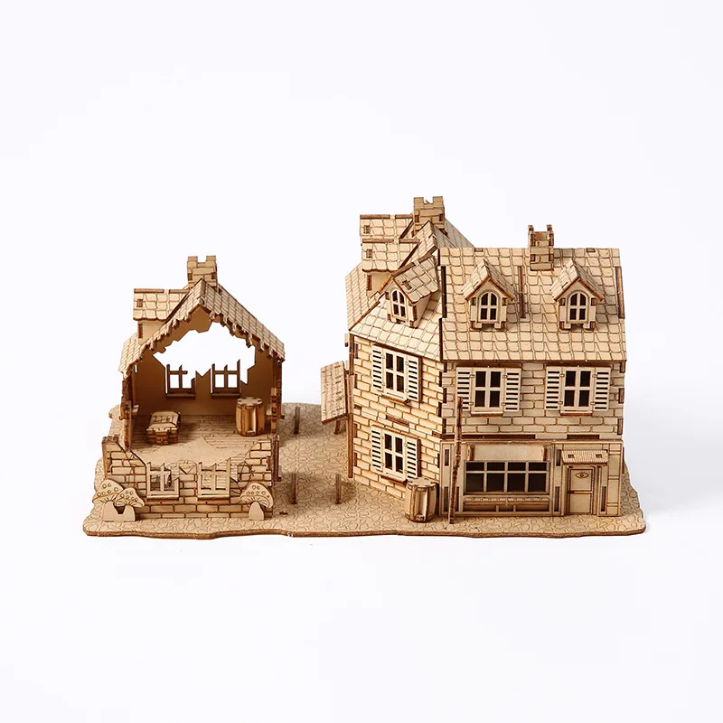 DIY 3D Puzzle Wooden Miniature Building Kit War Zone 1942 Lane Warfare House Jigsaw Puzzle Toys for Children Birthday Gifts