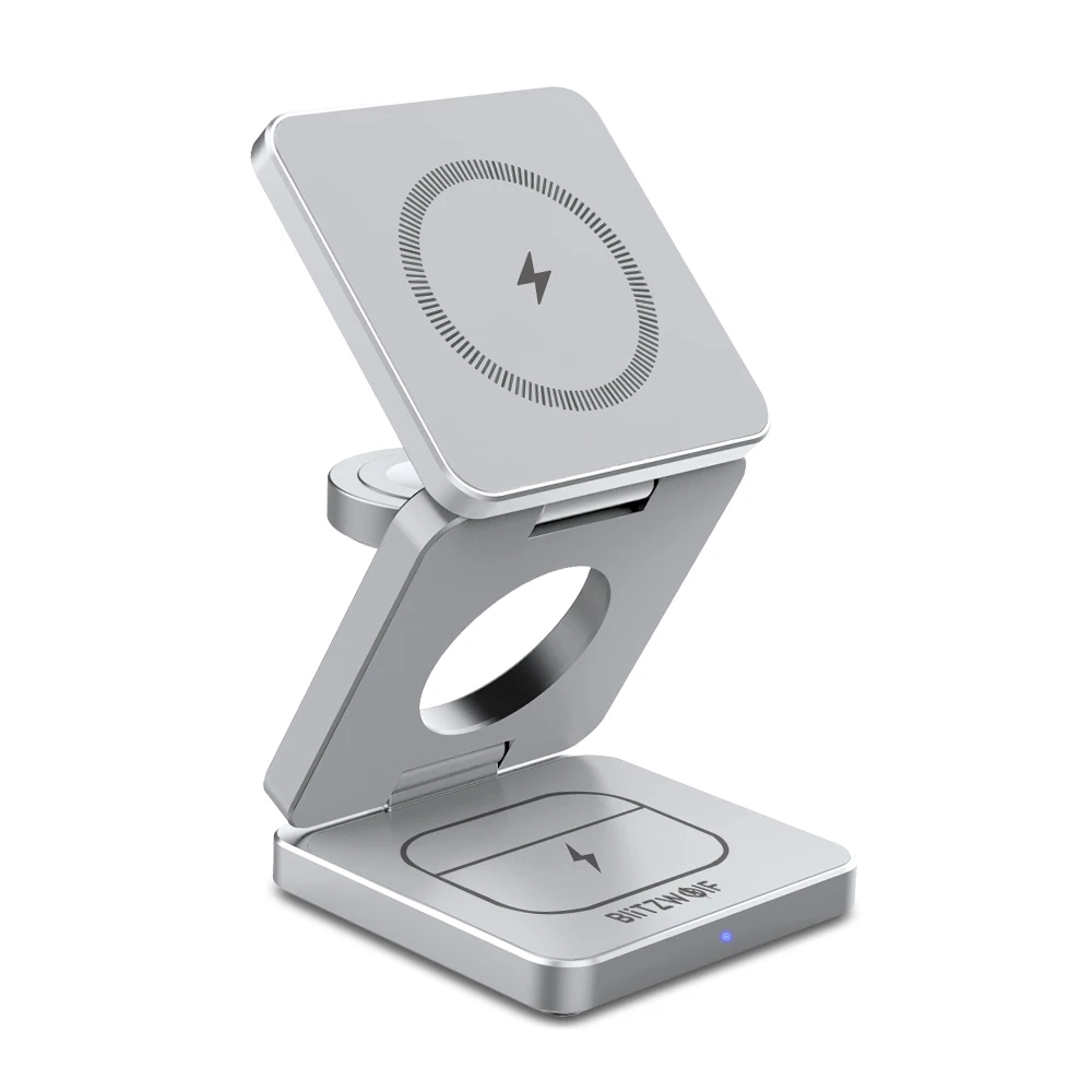 BlitzWolf BW-iw30 3-in-1 Foldable Magnetic 15W Wireless Charger Fast Charging Sation for 15 14 13 12 Pro Max for Smart Phone