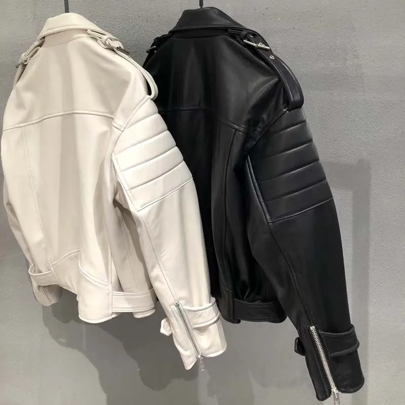 Veste en cuir véritable à col rabattu pour femmes, manteau de type lomatéritive, vêtements courts, automne et printemps, nouvelle mode, 2024