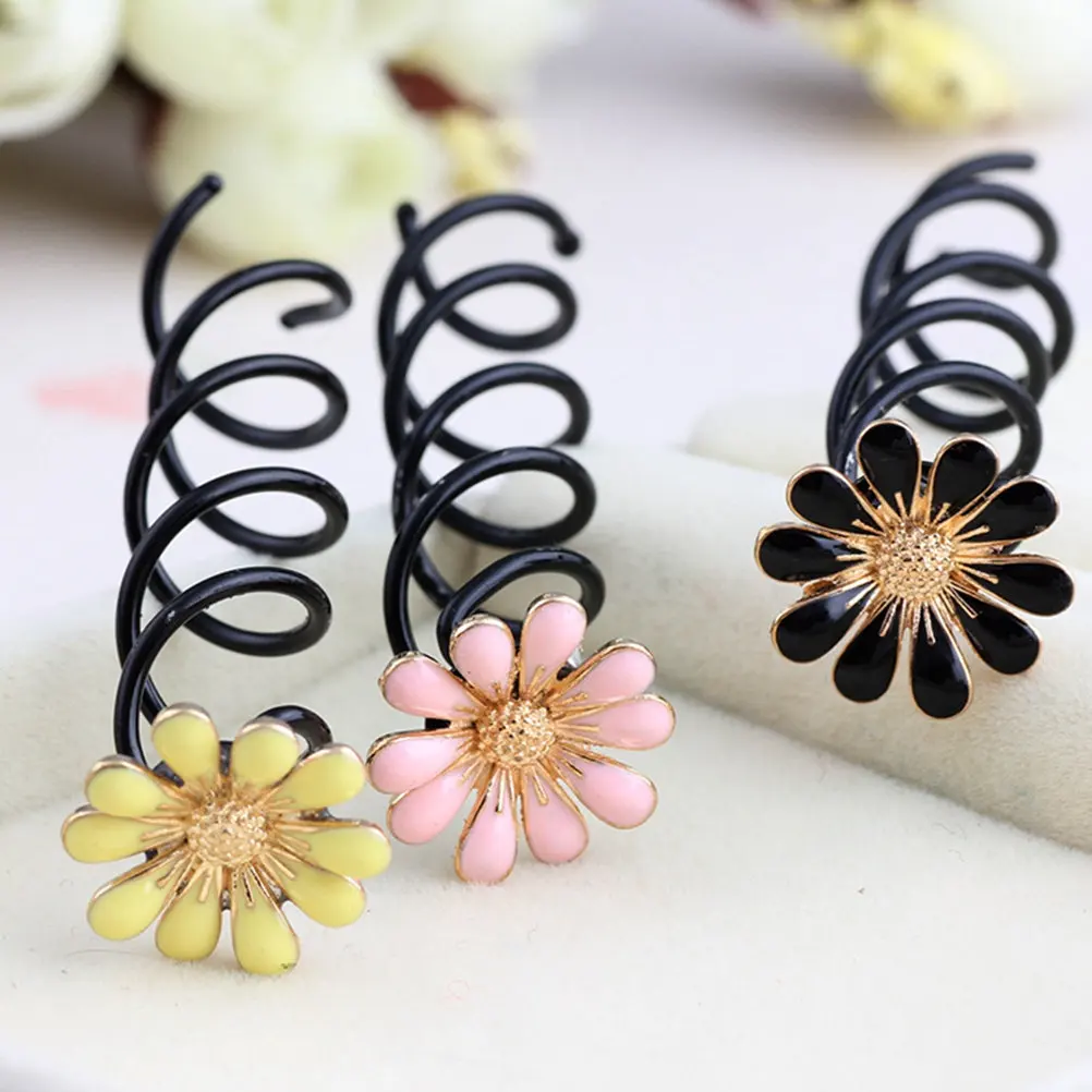 

10 pcs Spiral Clips Flexible Twist Bun Maker For Long Women Sunflower Small Chrysanthemum Hair Pins Hair Styling Tool