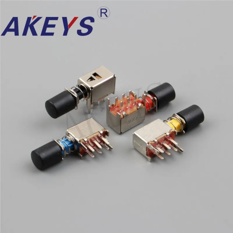 10PCS PS-22F02 03 파란색 자동 잠금 6 핀 푸시 버튼 전원 스위치 캡