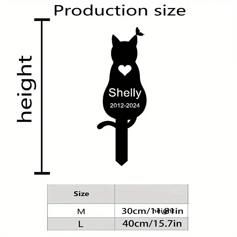 1pc 2D Flat Custom Cat Memorial Metal Garden Stake Personalized Pet Loss Gift Cat Tombstone Yard Heart Decor Only For Decoration