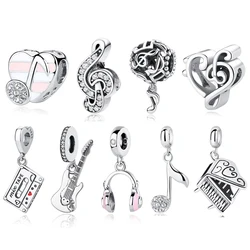 New  Silver Color  Beads Charm Earphone Piano Tape Pendant Charm Paving Zircon Suitable For Bracelet Female