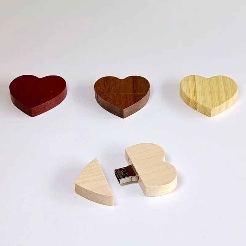 Бесплатная индивидуальная лазерная гравировка логотипа, цвет деревянного сердца, модель USB2.0, флэш-накопитель 4 ГБ, 8 ГБ, 16 ГБ, 32 ГБ, 64 ГБ, 128 ГБ
