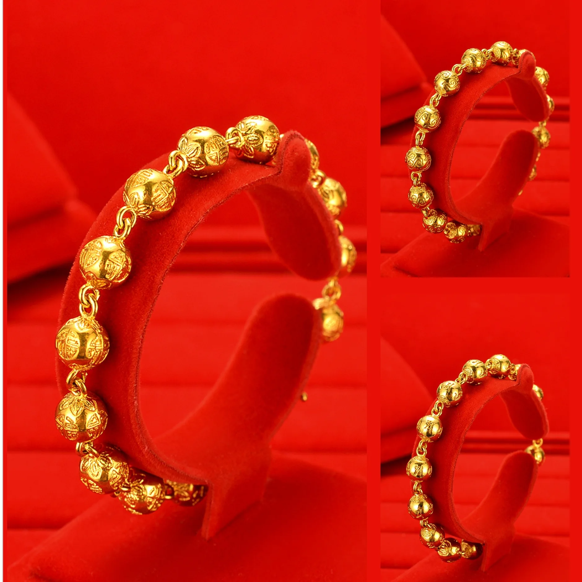 

AU999 Gold Bracelet Womens 24K Pure Gold Polished Buddha Beads Bracelet Wrist Chain Real Gold Solid Round Beads Womens Bracelet