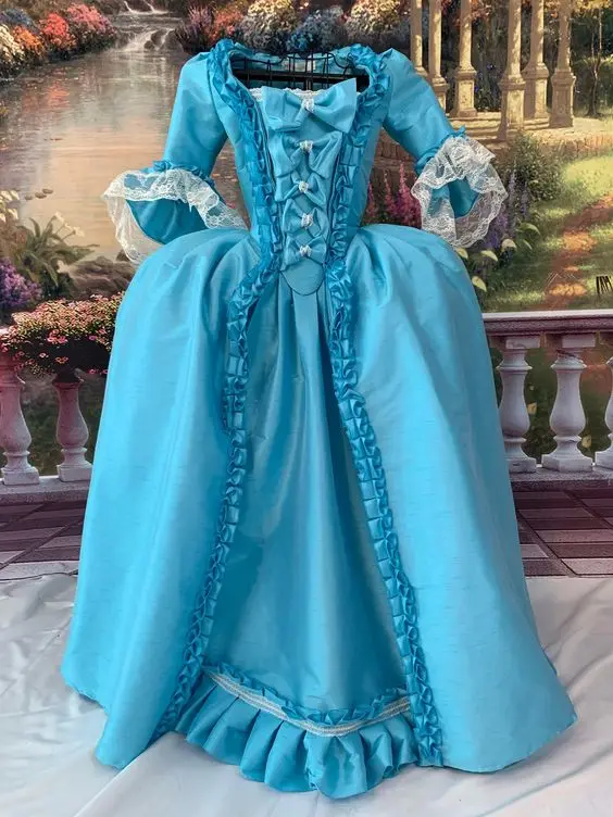 Marie Antoinette French Colonial Gown Dress Masquerade Ball Gown 18th Century Ruffle Blue Gown Medieval Victorian Dress Costume